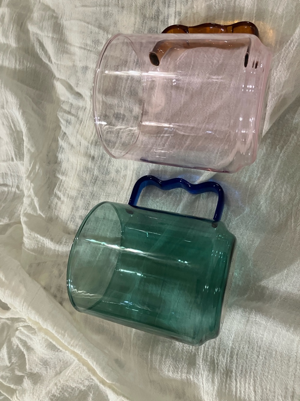 Room Essentials Pink and Teal Glass Vases with Contrasting Handles